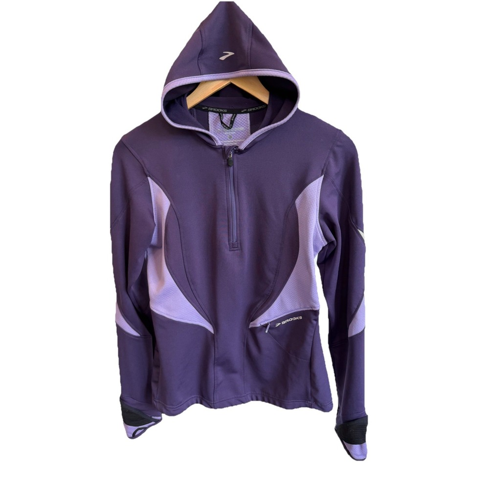 Brooks 1/4 Zip pullover Hooded Long Sleeve Jacket Purple Women's Sz M Running